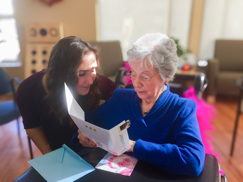 Student visiting a senior